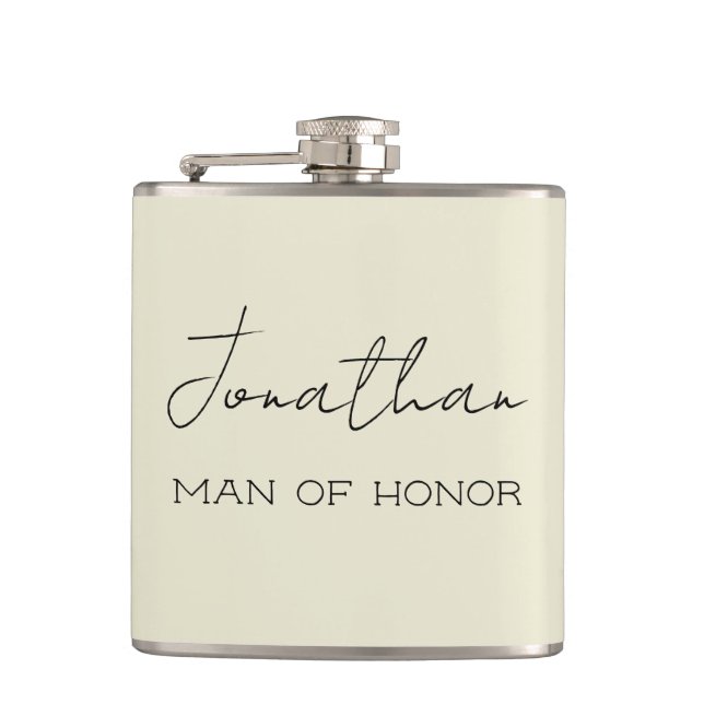Cream Personalized Man of Honor  Flask (Front)