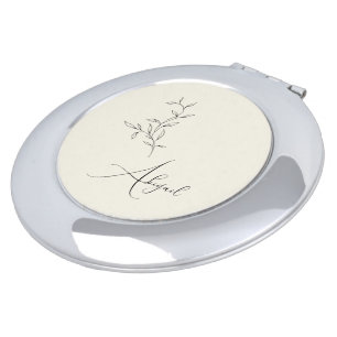 Cream Personalized Script Line Art Foliage Compact Mirror