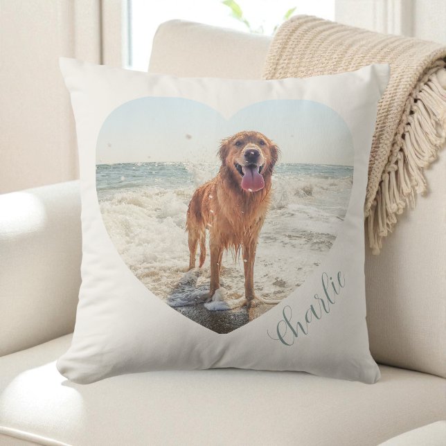 Cream Pet Heart Photo Script Personalized Dog Throw Pillow (Cream Pet Heart Photo Script Personalized Dog Throw Pillow)