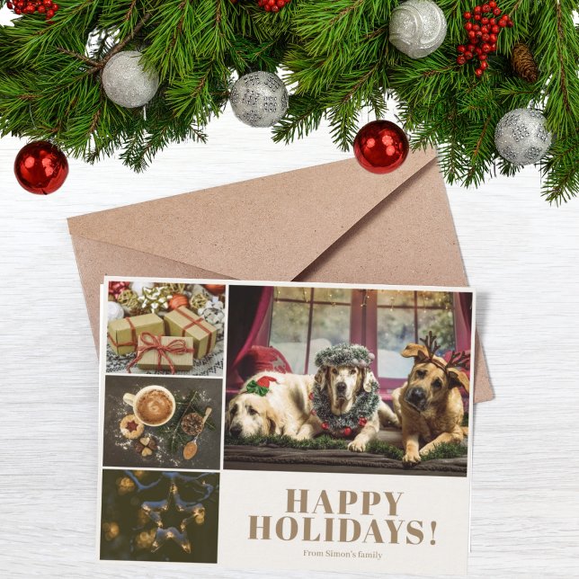 Cream Photo Collage New year Christmas greeting Holiday Card (1)