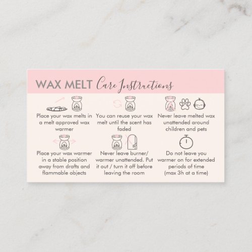 Cream Pink Aftercare Instructions for Wax Melt Business Card