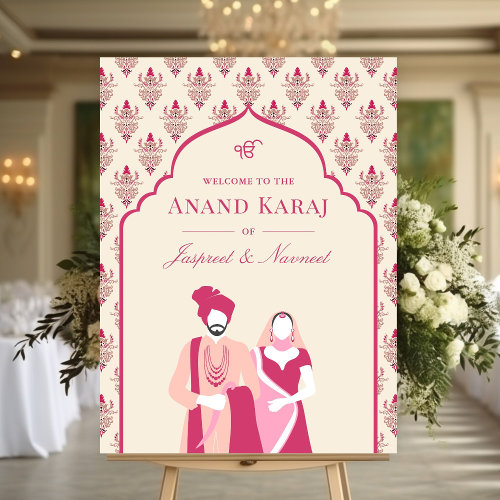 Cream Pink Anand Karaj Sikh Wedding Welcome Sign