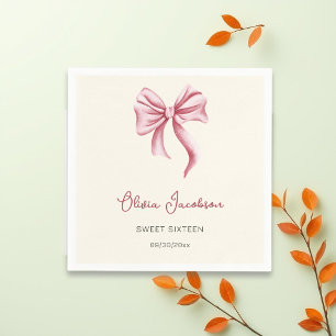 Cream Pink Bow Girl Sweet 16 Birthday Party Napkins
