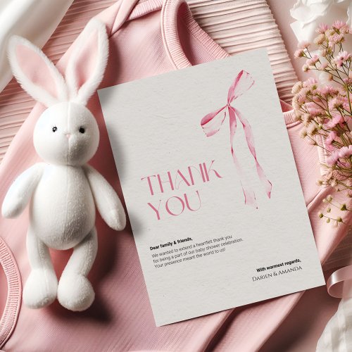 Cream & Pink Bow thank you card