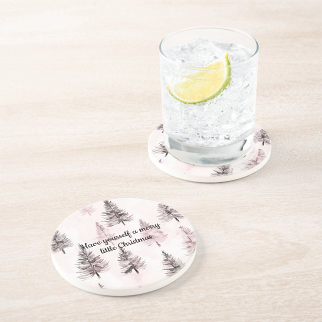 Cream Pink Christmas Trees Coaster (Side)