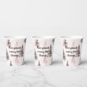 Cream Pink Christmas Trees Paper Cups