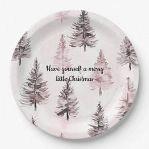 Cream Pink Christmas Trees Paper Plates