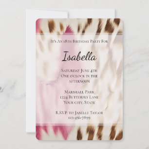 Cream Pink Cowgirl Cowhide Birthday Invitation
