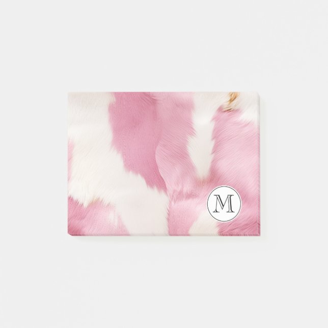 Cream Pink Cowgirl Cowhide Monogram Post-it Notes (Front)