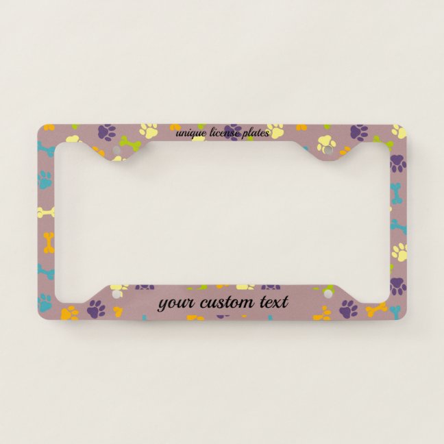Cream Pink Cute Pet Paw License Plate Frame
