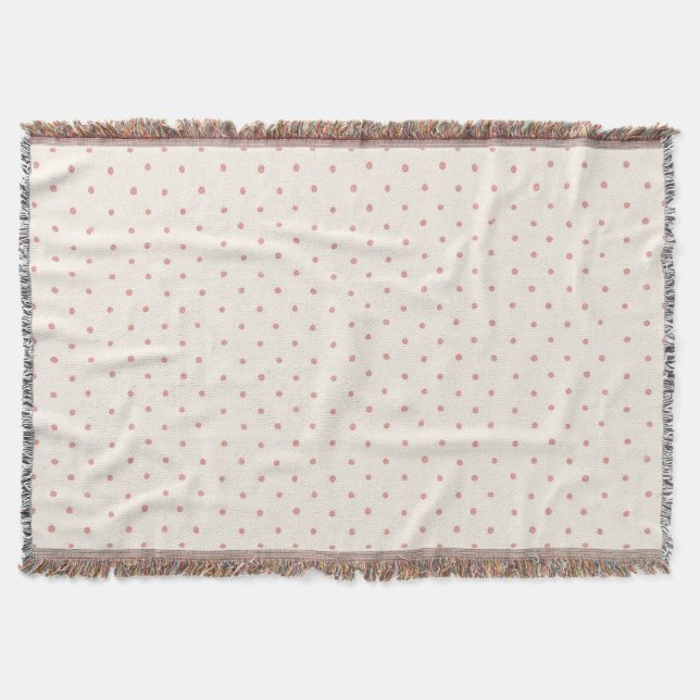 Cream Pink Dots Whimsical  Throw Blanket (Front)