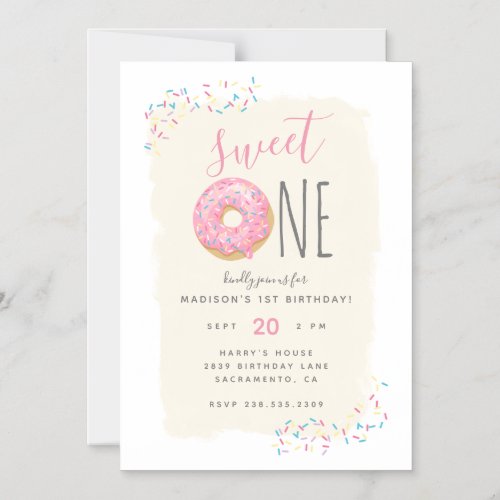 Cream  Pink Doughnut Sprinkle Sweet 1st Birthday Magnetic Invitation