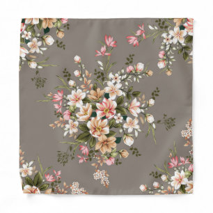 Cream, pink flowers on grey. bandana