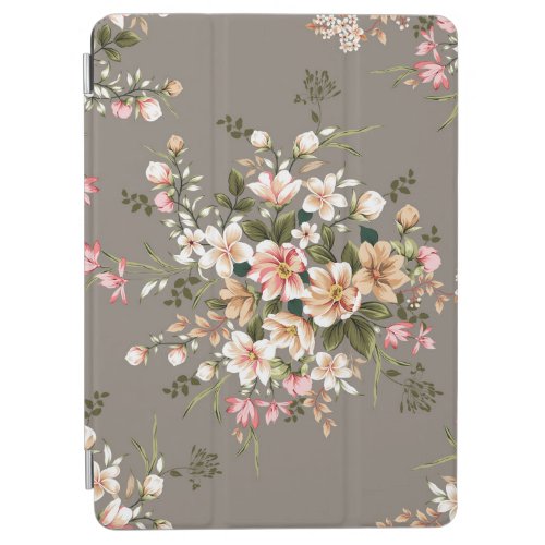 Cream pink flowers on grey iPad air cover