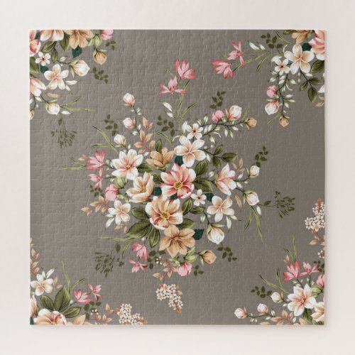 Cream pink flowers on grey jigsaw puzzle