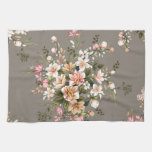 Cream, pink flowers on grey. kitchen towel