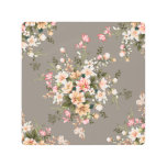 Cream, pink flowers on grey. metal print