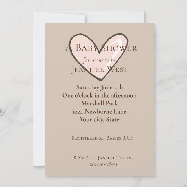 Cream Pink Heart Baby Shower Invitation (Back)