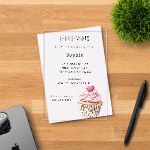 Cream Pink Heart Cupcake Leopard Birthday Acrylic Invitations