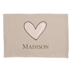 Cream Pink Heart Name Pillow Case