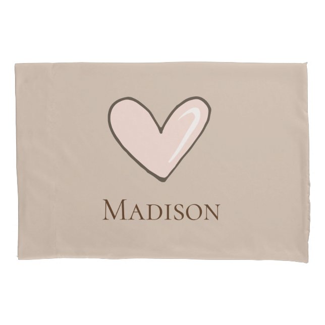 Cream Pink Heart Name Pillow Case (Front)