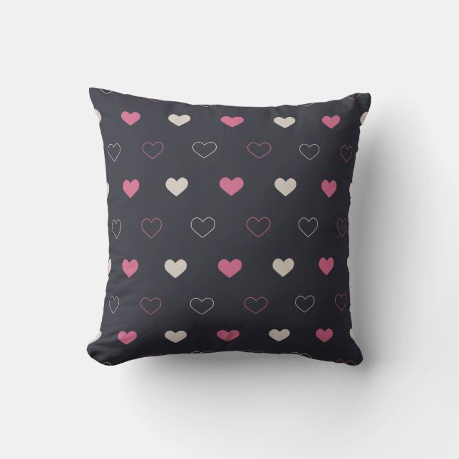 Cream & Pink Heart Seamless Pattern Cute Minimal Throw Pillow (Front)