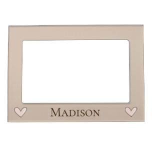 Cream Pink Hearts Name Magnetic Frame