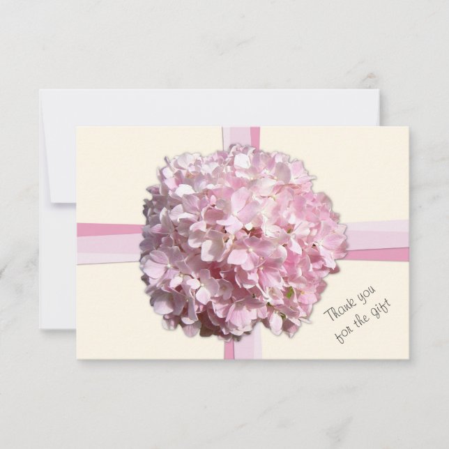 Cream Pink Hydrangea Flat Thank You Notes (Front)