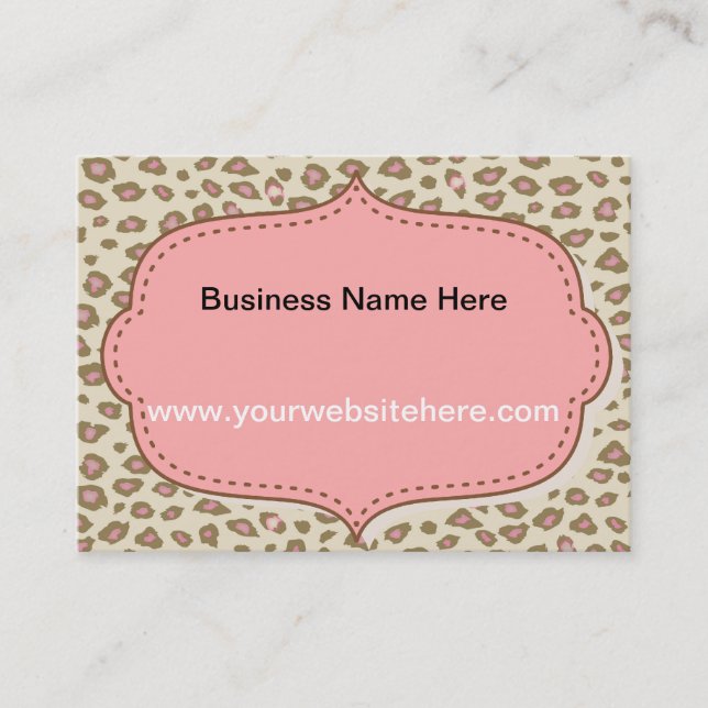Cream Pink Leopard Print Business Card (Front)