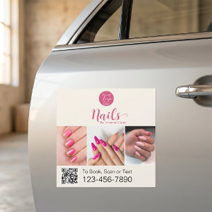 Cream Pink Logo QR Code Photo Nail Salon Car Magnet