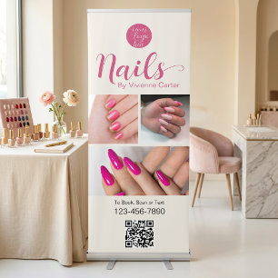 Cream Pink Logo QR Code Photo Nail Salon Retractable Banner