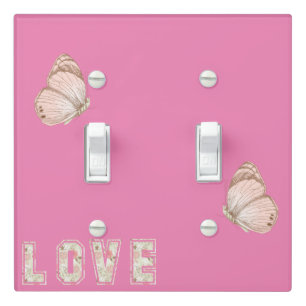 Cream Pink Love Butterfly Floral Light Switch Cover