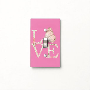 Cream Pink Love Butterfly Floral Light Switch Cover