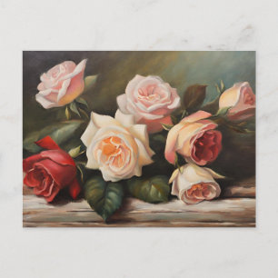 Cream, Pink, Red Roses Still Life Postcard