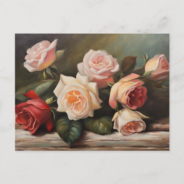 Cream, Pink, Red Roses Still Life  Postcard (Front)
