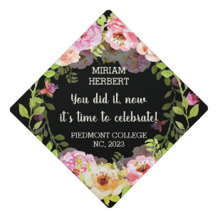 Cream pink watercolor roses graduation cap topper