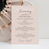 Cream Pink Weekend Birthday Itinerary Invitation