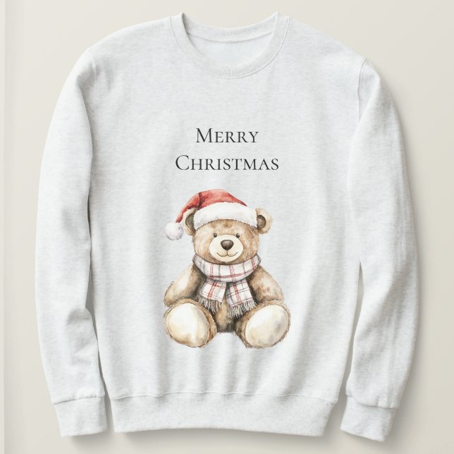 Cream Plaid Christmas Teddy Bear  Sweatshirt (Design Front)