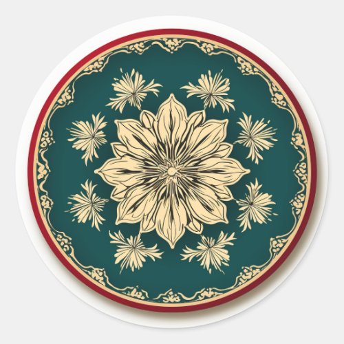 Cream Poinsettia Floral Festivity Classic Round Sticker