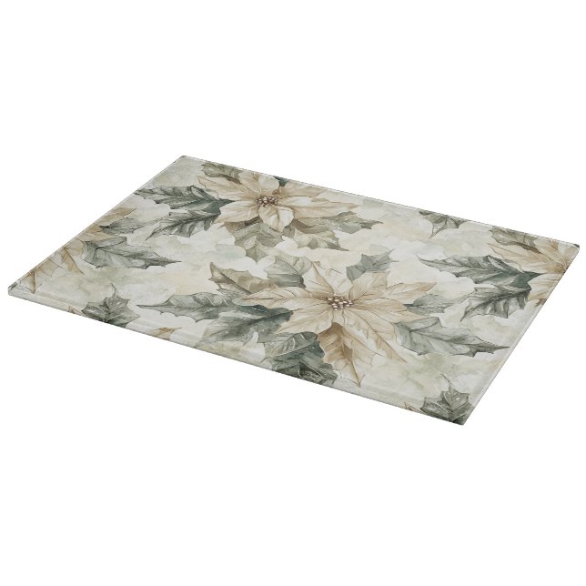 Cream Poinsettia Flowers Cutting Board (Corner)