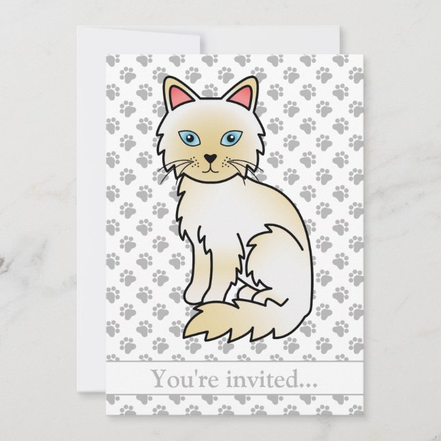Cream Point Birman/Ragdoll Cat Birthday Party Invitation (Front)