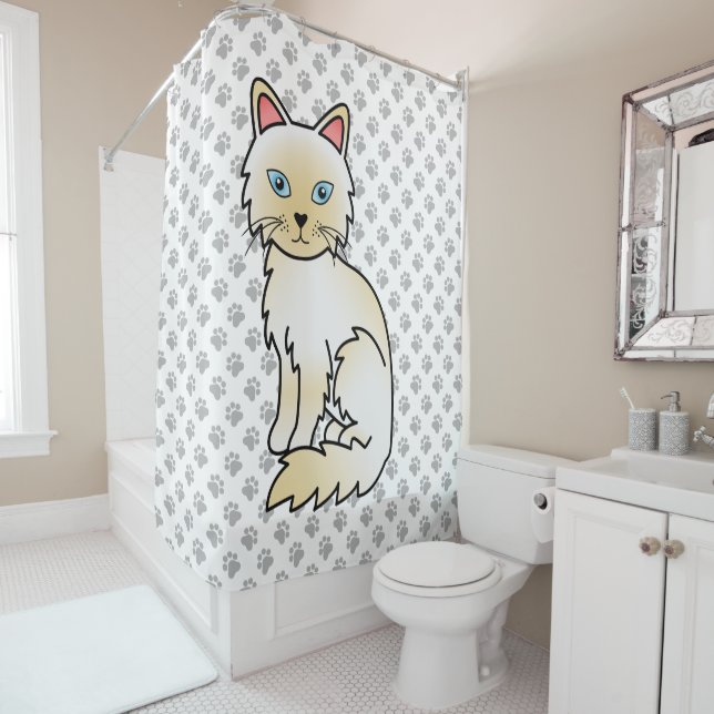 Cream Point Birman / Ragdoll Cat & Paws Shower Curtain (In Situ)