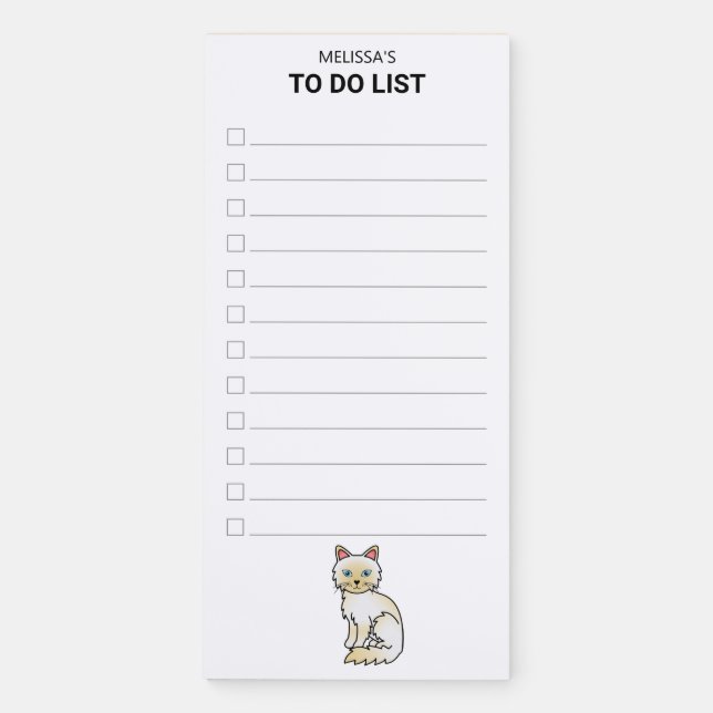 Cream Point Birman / Ragdoll Cat To Do List & Name Magnetic Notepad (Front)