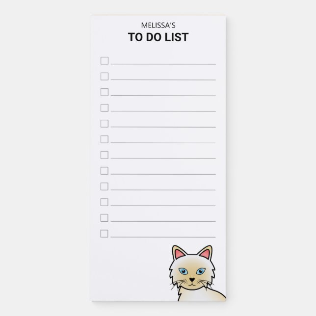 Cream Point Birman / Ragdoll Cat To Do List & Name Magnetic Notepad (Front)