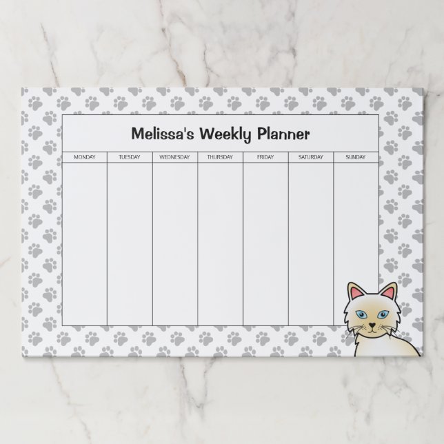 Cream Point Birman / Ragdoll Cat Weekly Planner Paper Pad (Front)