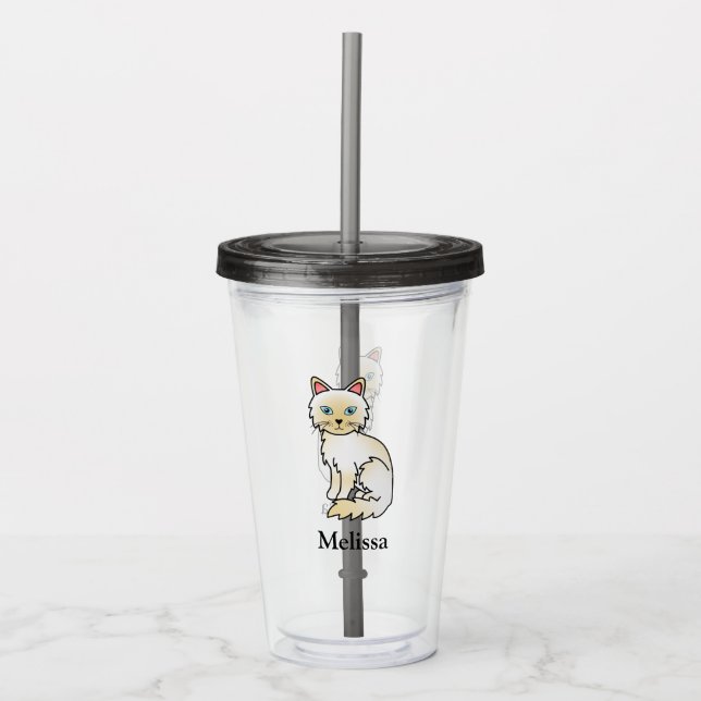 Cream Point Birman / Ragdoll Cat With Custom Name Acrylic Tumbler (Front)
