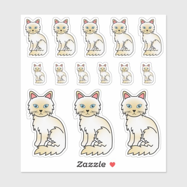 Cream Point Birman / Ragdoll Cute Cartoon Cats Sticker (Sheet)
