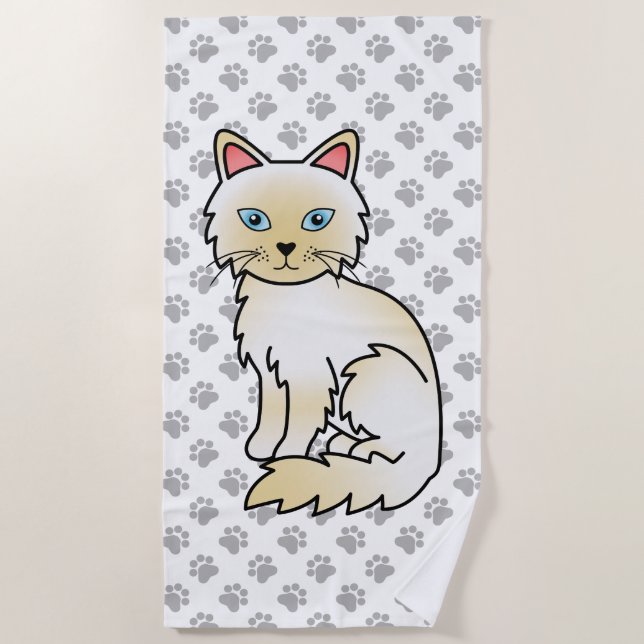 Cream Point Birman / Ragdoll Cute Cat & Paws Beach Towel (Front)