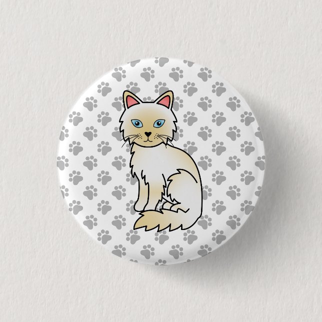 Cream Point Birman / Ragdoll Cute Cat & Paws Button (Front)
