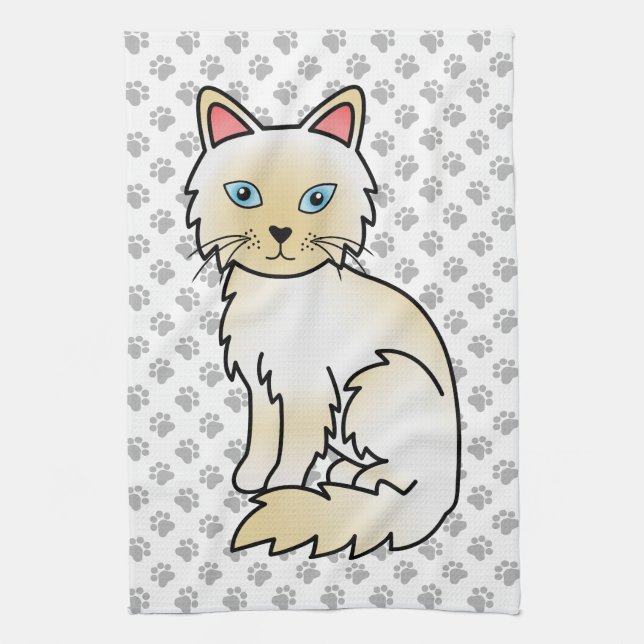 Cream Point Birman / Ragdoll Cute Cat & Paws Kitchen Towel (Vertical)